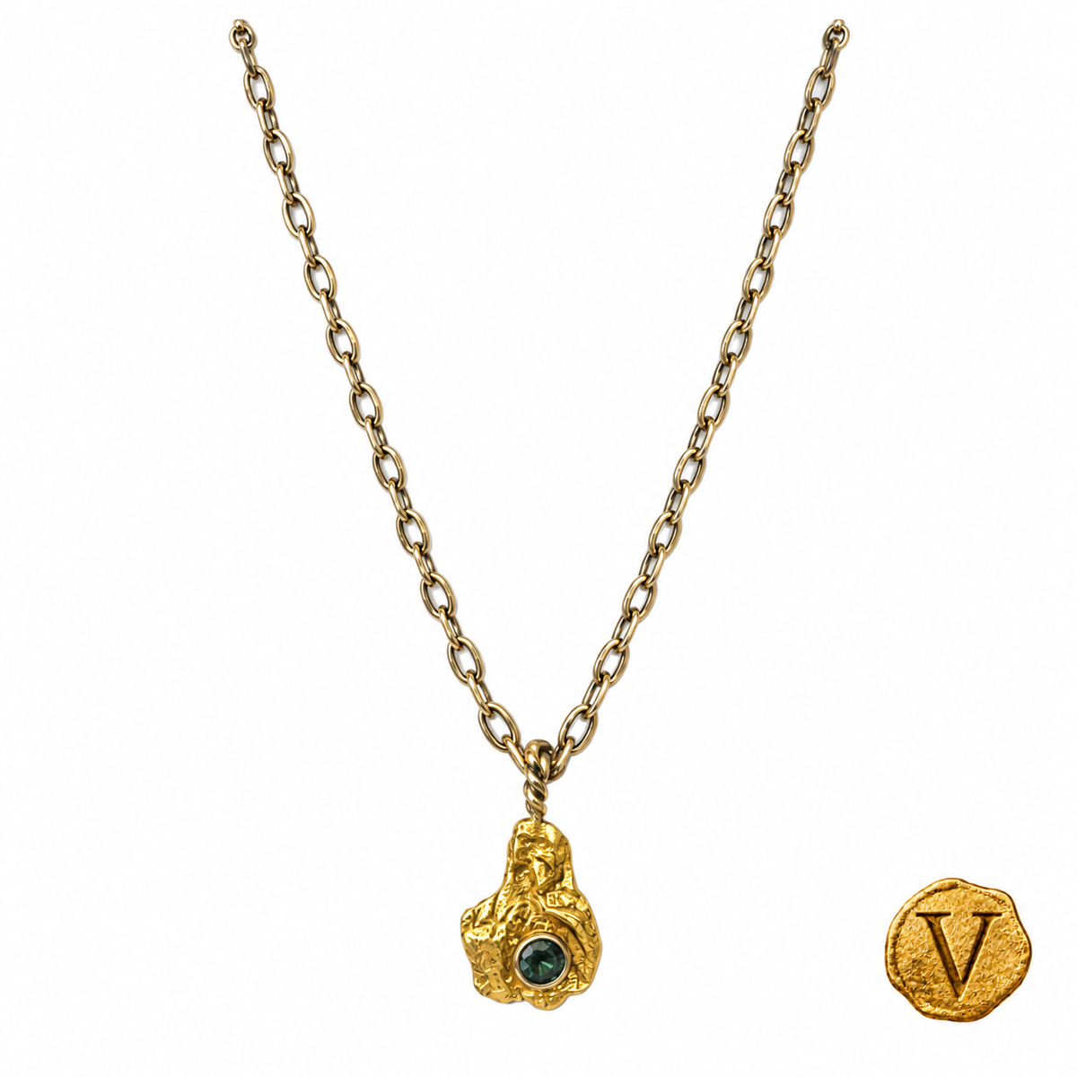 Barakà 63 cm solid two-tone forçat necklace with 24ct gold emerald pendant