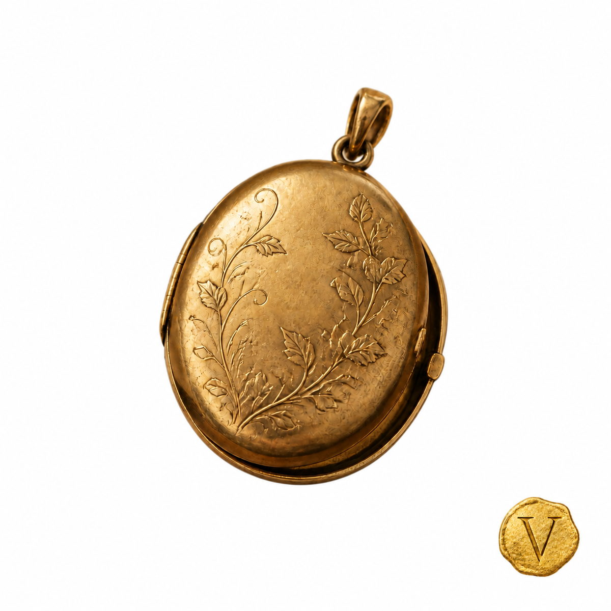 Editorial preview of an antique gold locket with Victoire seal