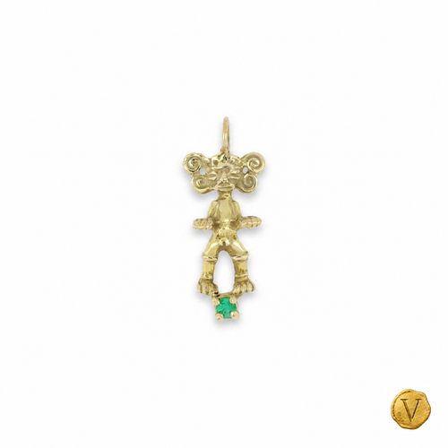 Front view of the 9ct gold figurine pendant with emerald and Victoire seal