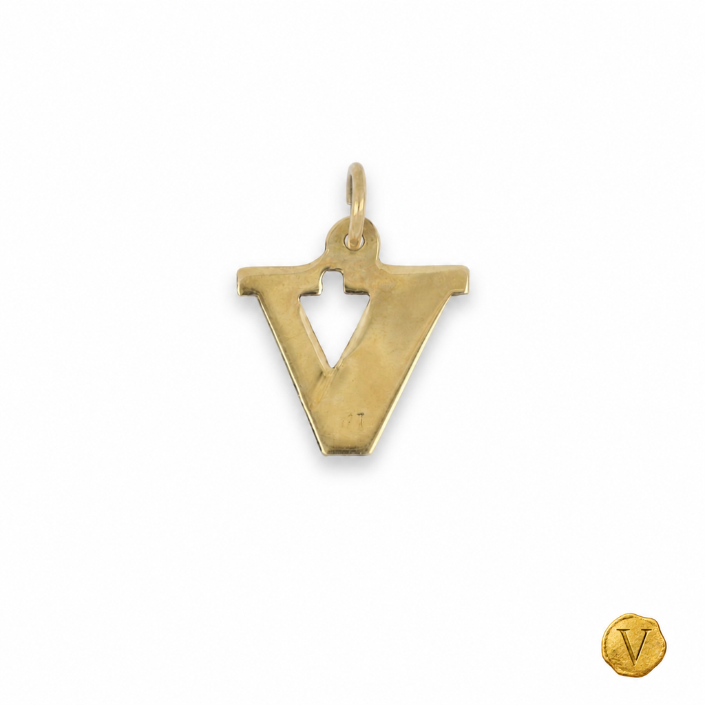 Reverse view of the 9ct yellow gold V pendant with Victoire seal