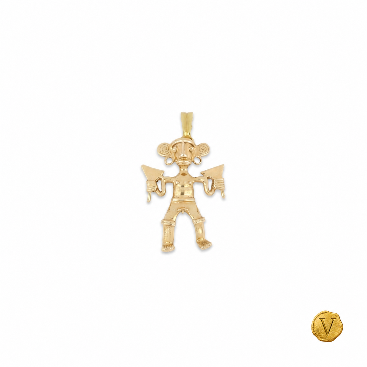 Front view of the 14ct Diquís-style pendant and brooch with Victoire seal