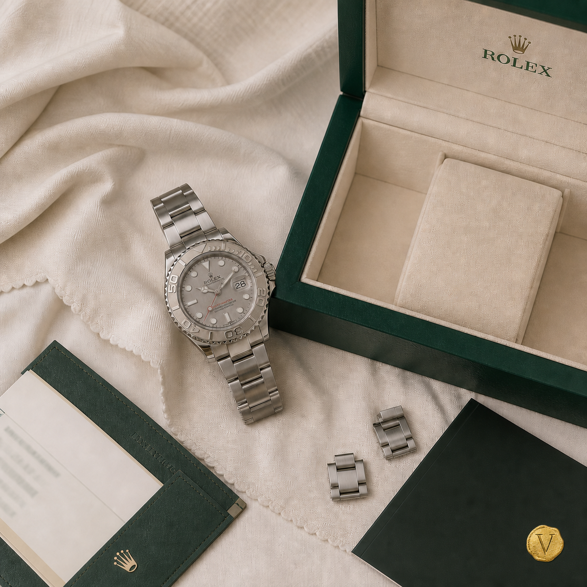 Rolex Yacht-Master 16622 illustrative full set image with Victoire seal